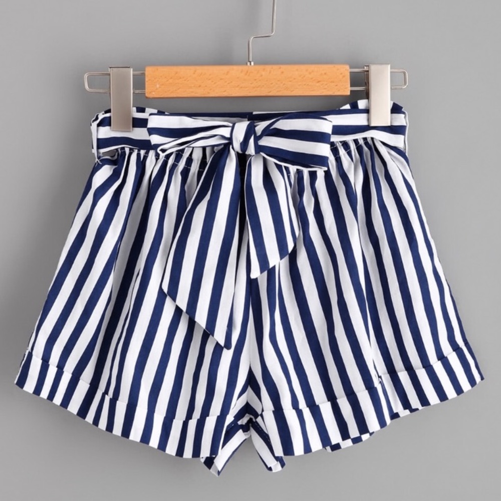 Navy and White Striped Shorts